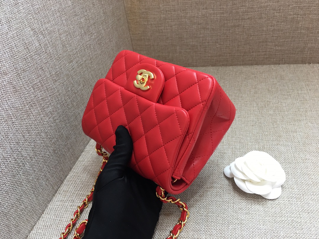 Mini Classic Flap Lambskin Bag A01115 Red/Gold